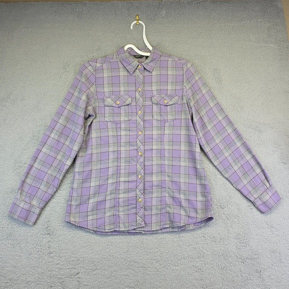 Eddie Bauer Top Women M Purple Long Sleeve Button Up Flannel Plaid Western Shirt - Picture 1 of 13